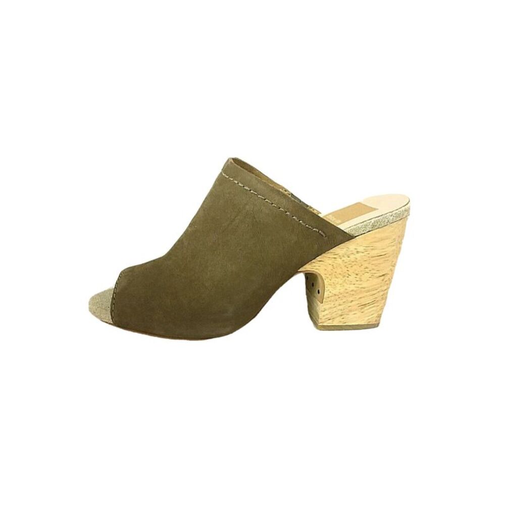 DOLCE VITA Womens Caramel Green Tegan Slide Leather Heeled Mules Shoes 7.5 M
